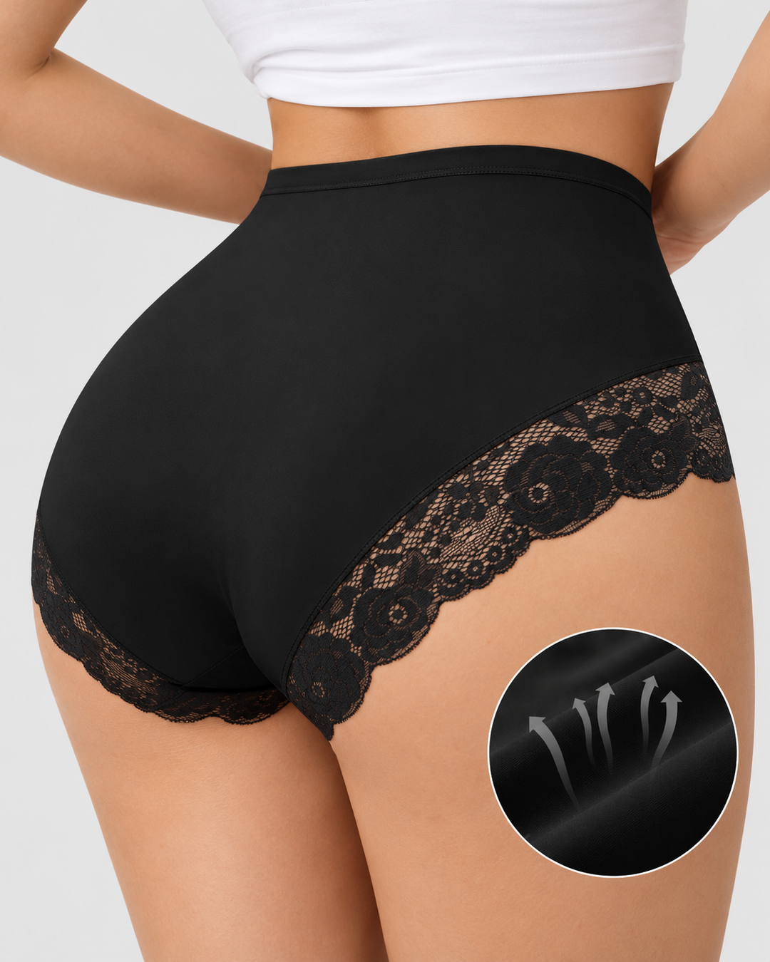 3-Pack High Waist Floral Lace Trim Full Coverage Panties