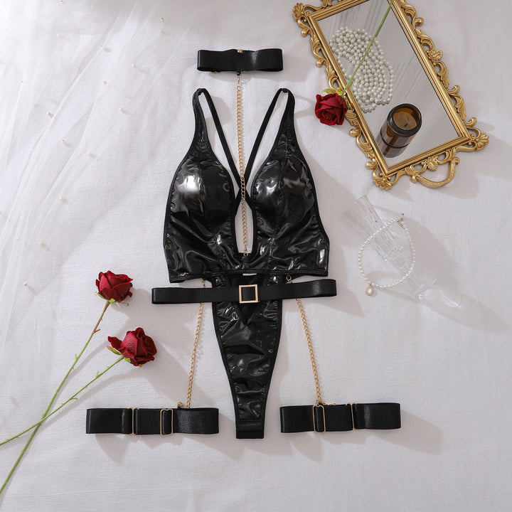 Chain Plunge Patent Leather Bodysuit