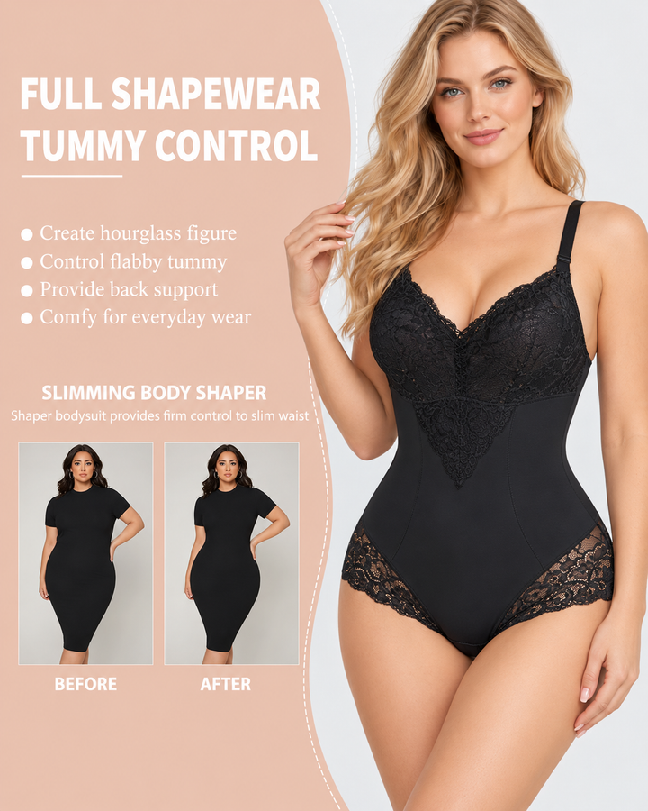Lace Tummy Control Sculpting Bodysuit with Built-In Bust Support