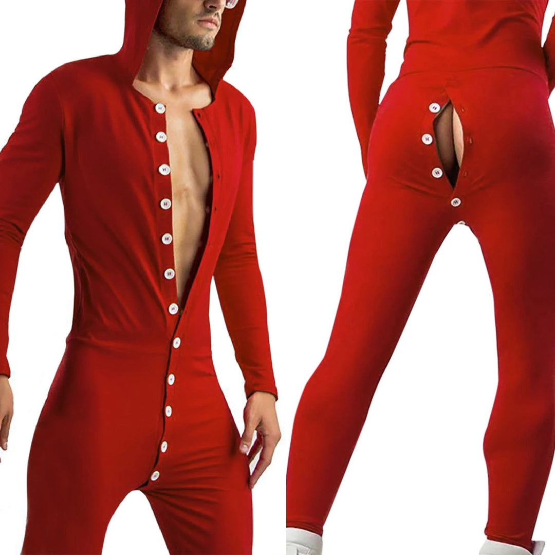Men's Solid Cozy Button Down Sexy Skinny All-in-One Jumpsuit