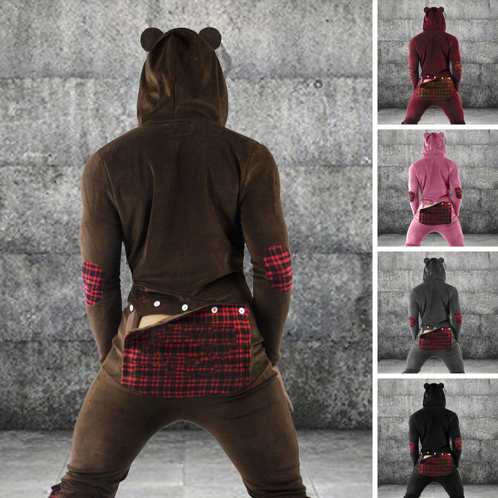 Men's Hooded Pajamas Button Flap Jumpsuit