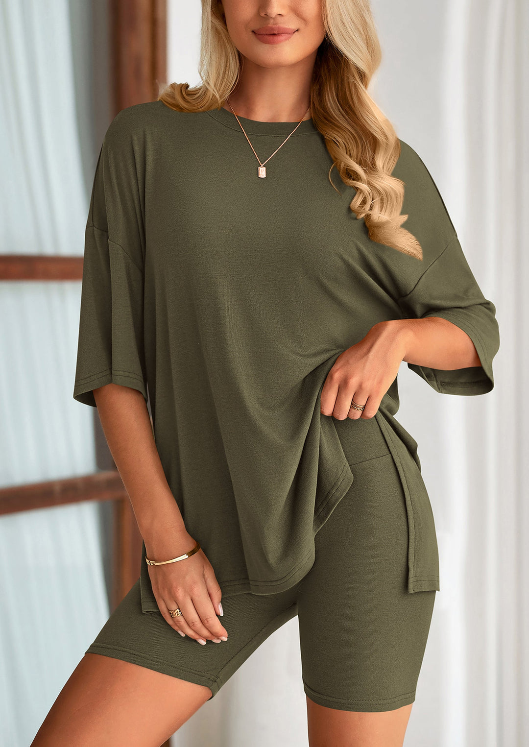 Women's Two-Piece Casual Sports Loose Shirt Cycling Shorts Suit