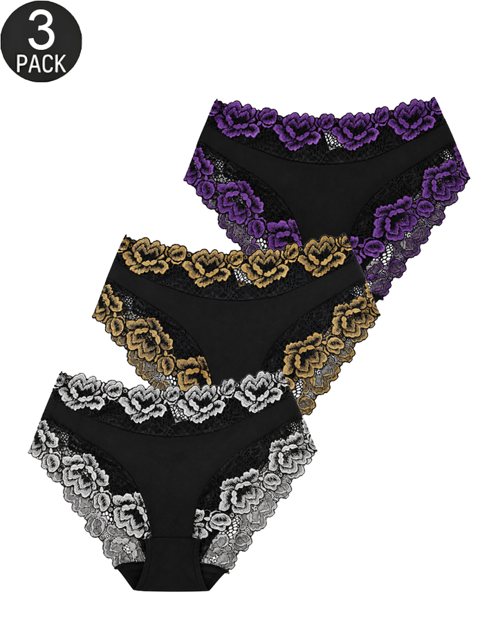3-Pack/5-Pack Sexy Floral Lace Mid-Rise Panties