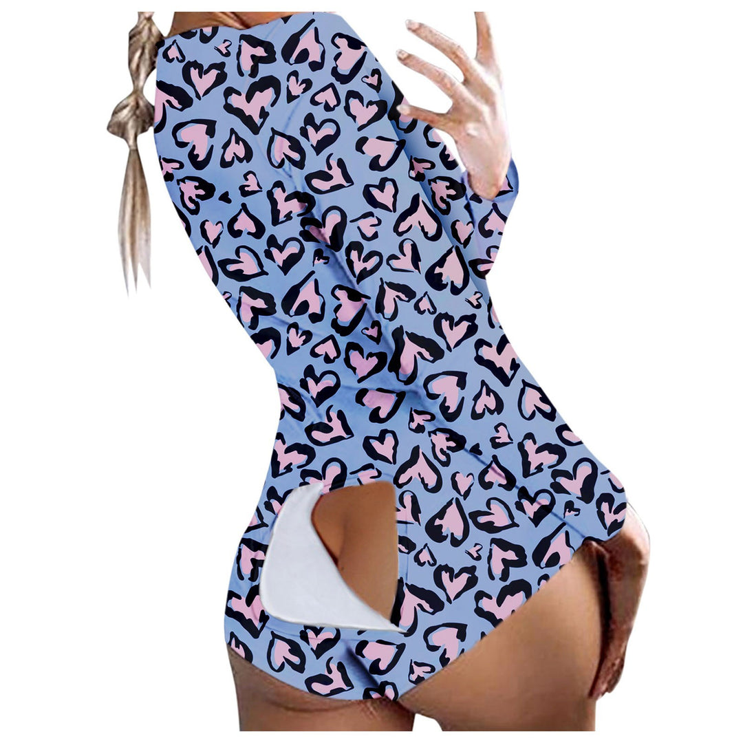 Sexy Women Jumpsuits Pajamas Ladies Back Butt Bum Open Button Flap Sexy Pyjamas