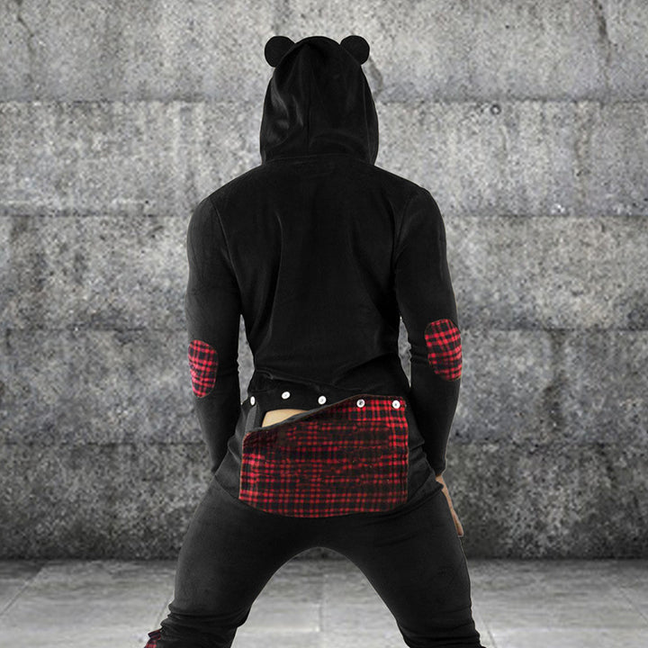 Men's Hooded Pajamas Button Flap Jumpsuit