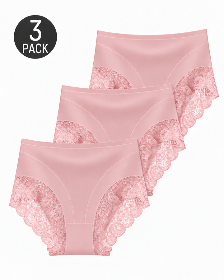 3-Pack High Waist Floral Lace Trim Full Coverage Panties