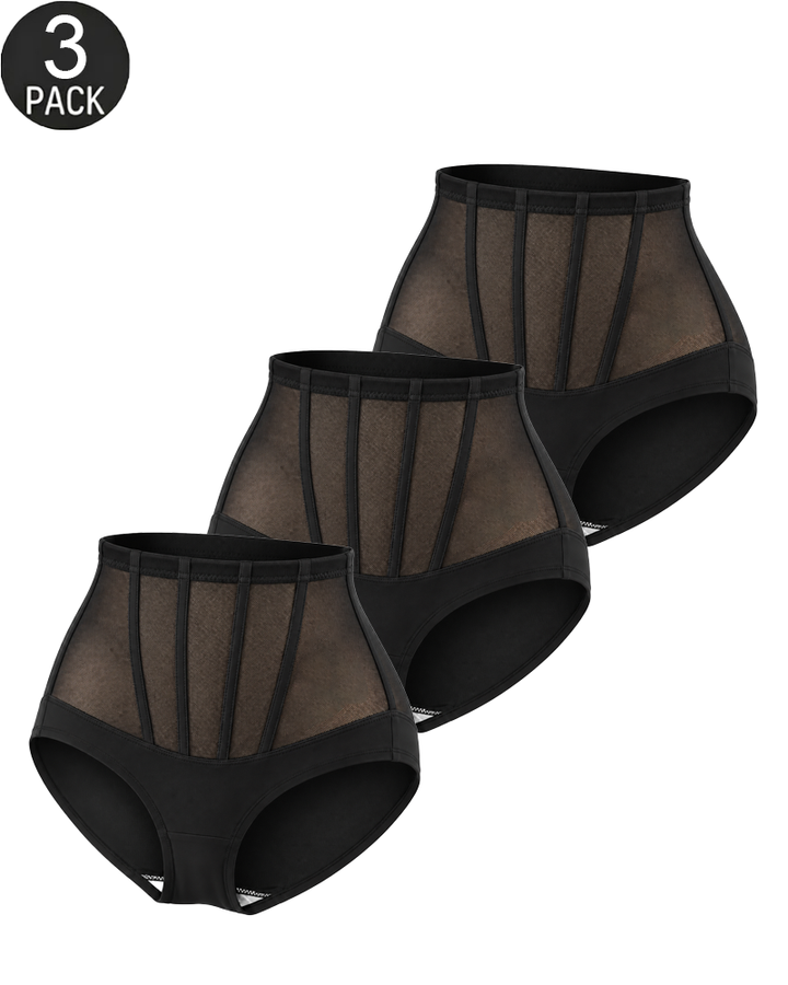 3-Pack High-Waisted Tummy Control Mesh Shaping Panties
