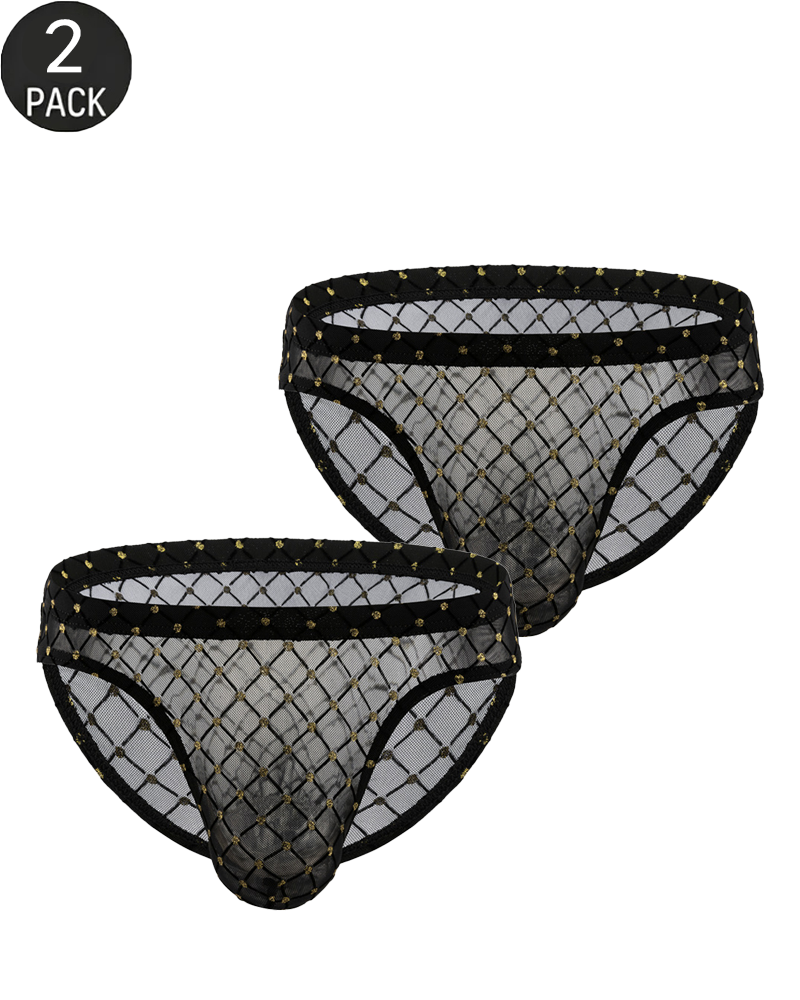 2-Pack Men's Sheer Mesh Diamond Pattern Briefs