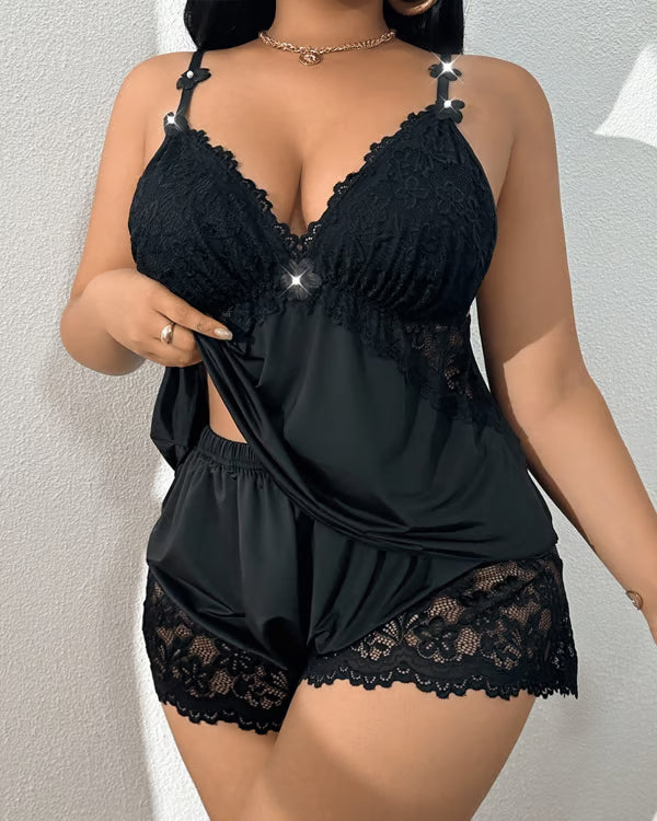 🤍Plus Size Lace Camisole Pajama Set
