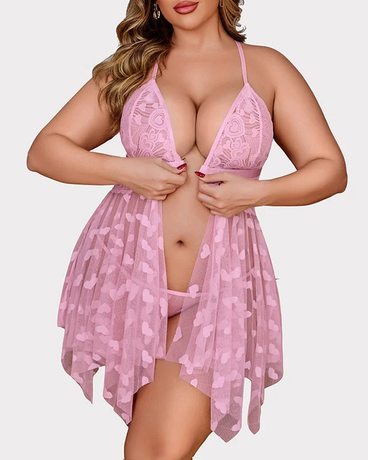 Sexy Heart Cutout Lace Front-Closure Nightdress