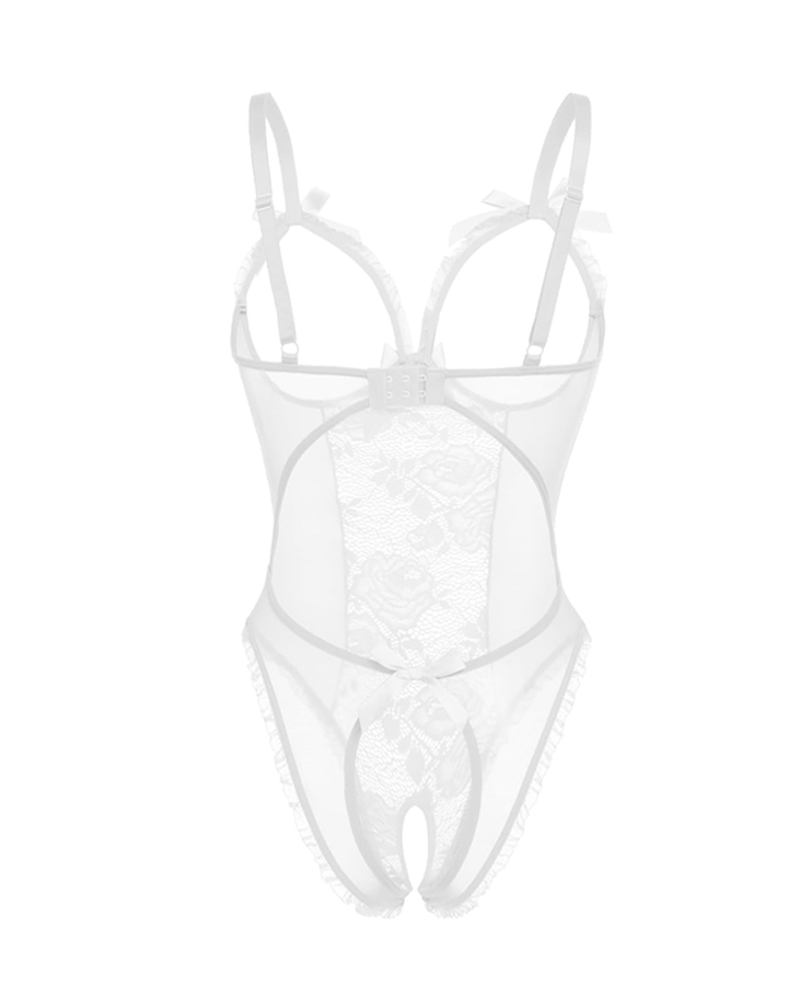 Sexy Flower Lace Mesh Stitching Chest Hollow Open Crotch One-Piece Pajamas