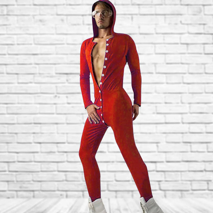 Men's Solid Cozy Button Down Sexy Skinny All-in-One Jumpsuit