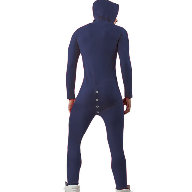 Men's Solid Cozy Button Down Sexy Skinny All-in-One Jumpsuit