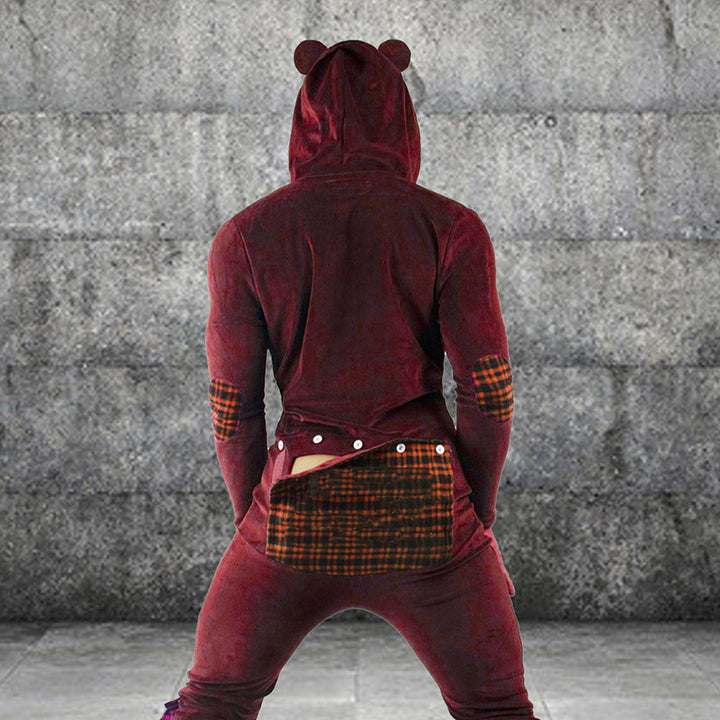 Men's Hooded Pajamas Button Flap Jumpsuit