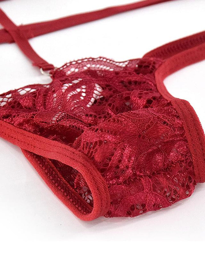 Women's Floral Lace Sexy Adjustable Strap Bra and Thong Set