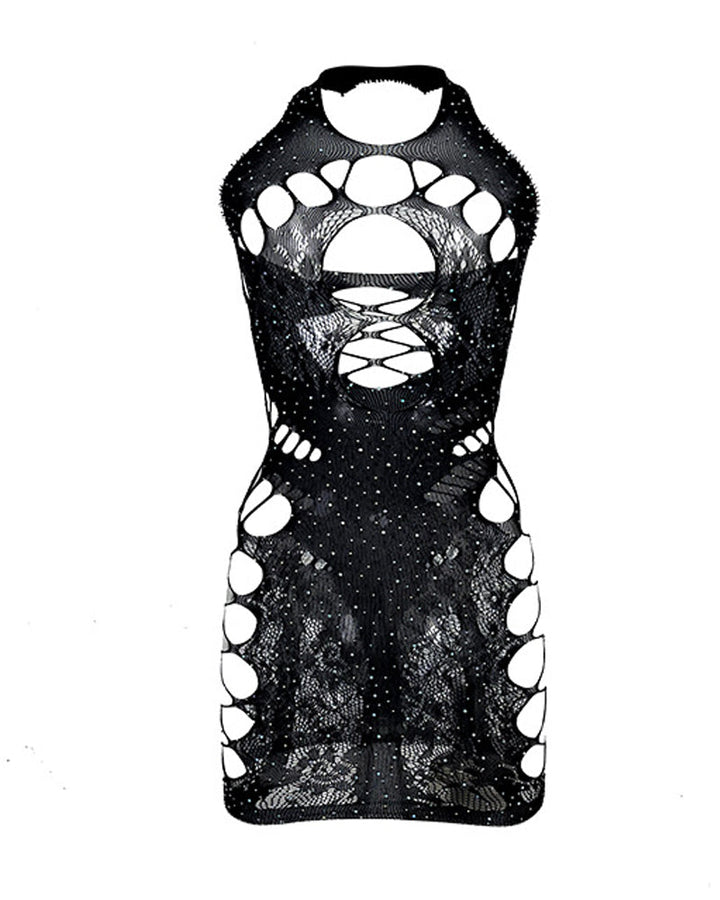Sexy Halterneck Hot Diamond Hollow See-Through Backless Nightdress