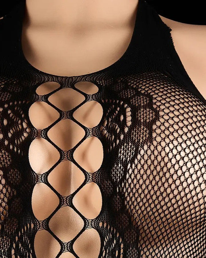 Sexy Round Neck Halter Neck Hollow Stretch Bodysuit