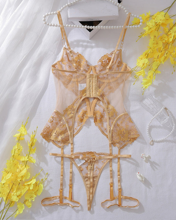 Sexy Mesh See-through Thin Lace Bra Set
