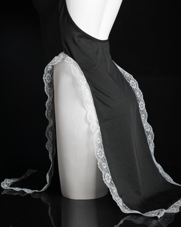 Halloween Sexy Nun Costume Role Play Hollow Slit Long Dress with Stockings Set