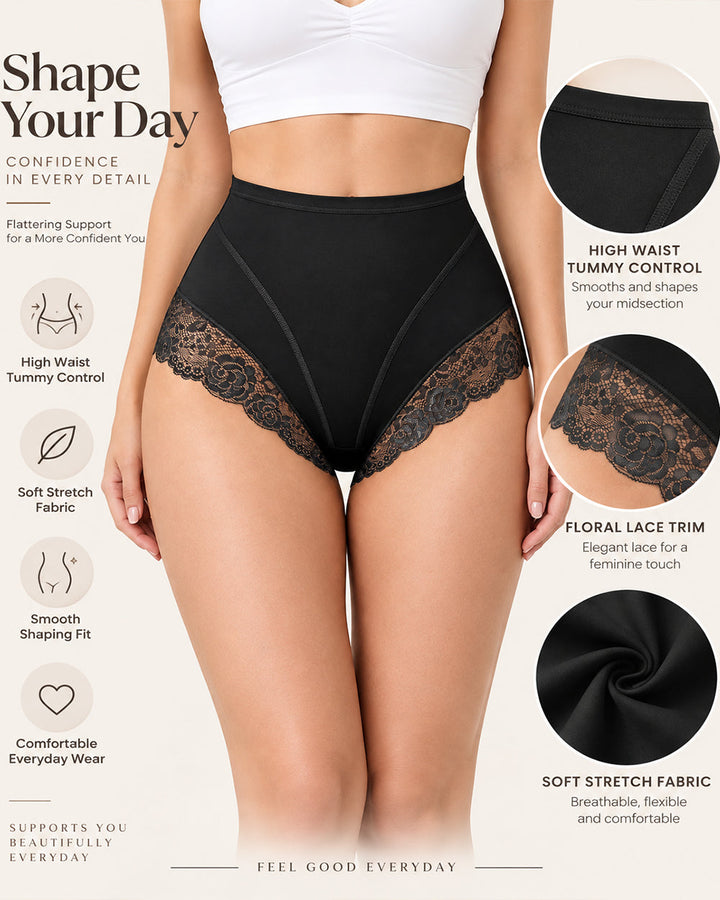 3-Pack High Waist Floral Lace Trim Full Coverage Panties
