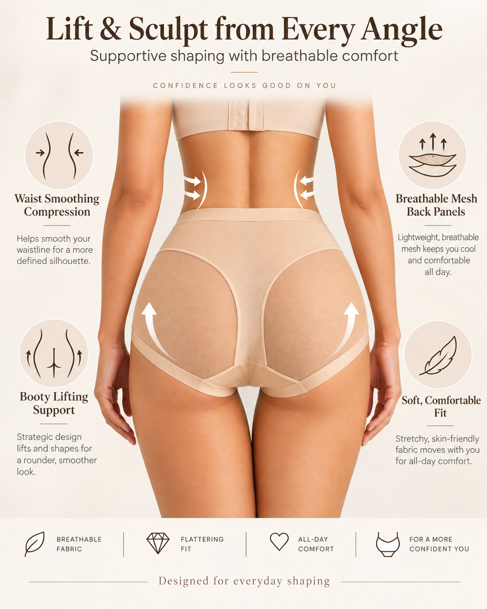 3-Pack Women's High-Waisted Tummy Control Mesh Shaping Panties