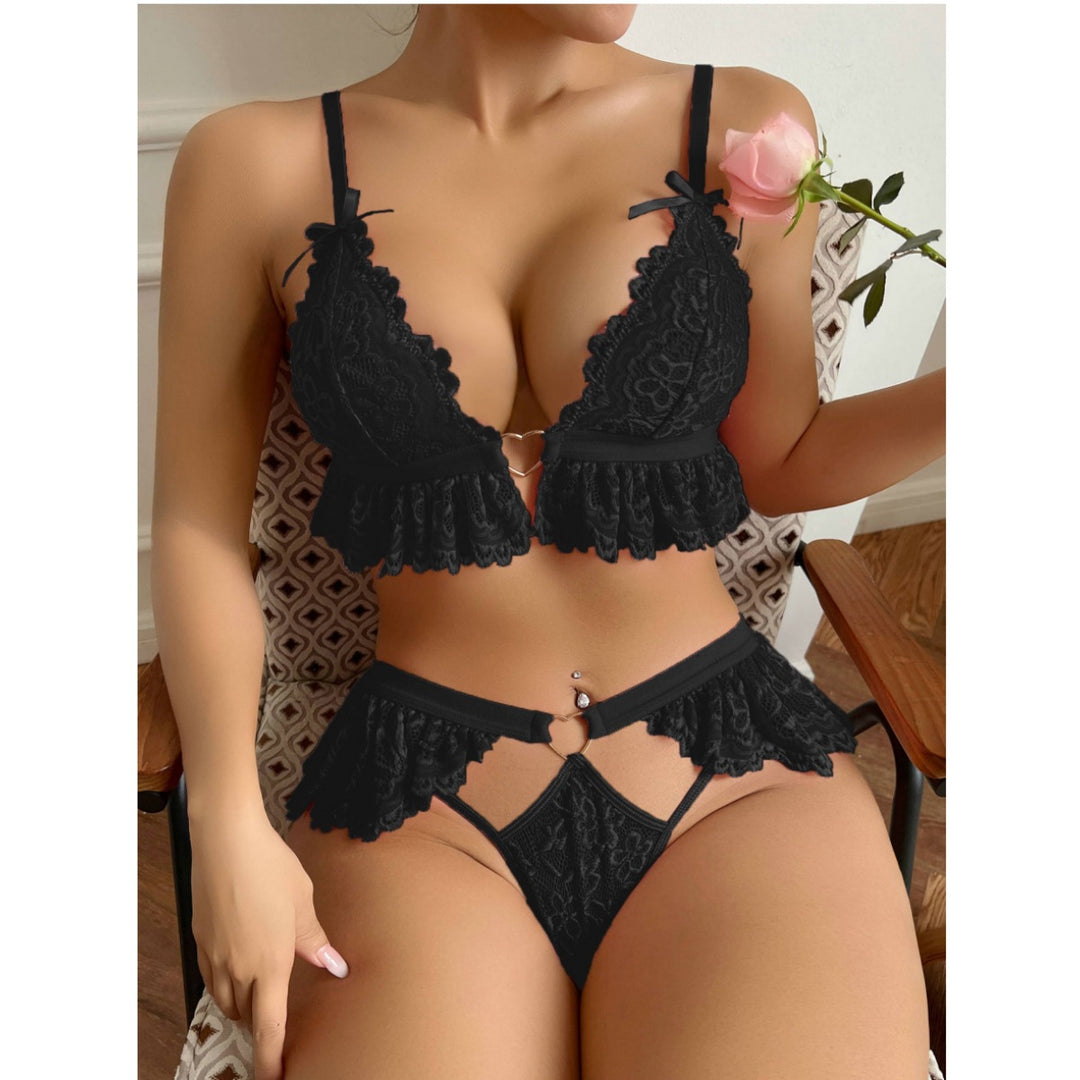 Sexy Sheer Lace Three-Piece Lingerie Set