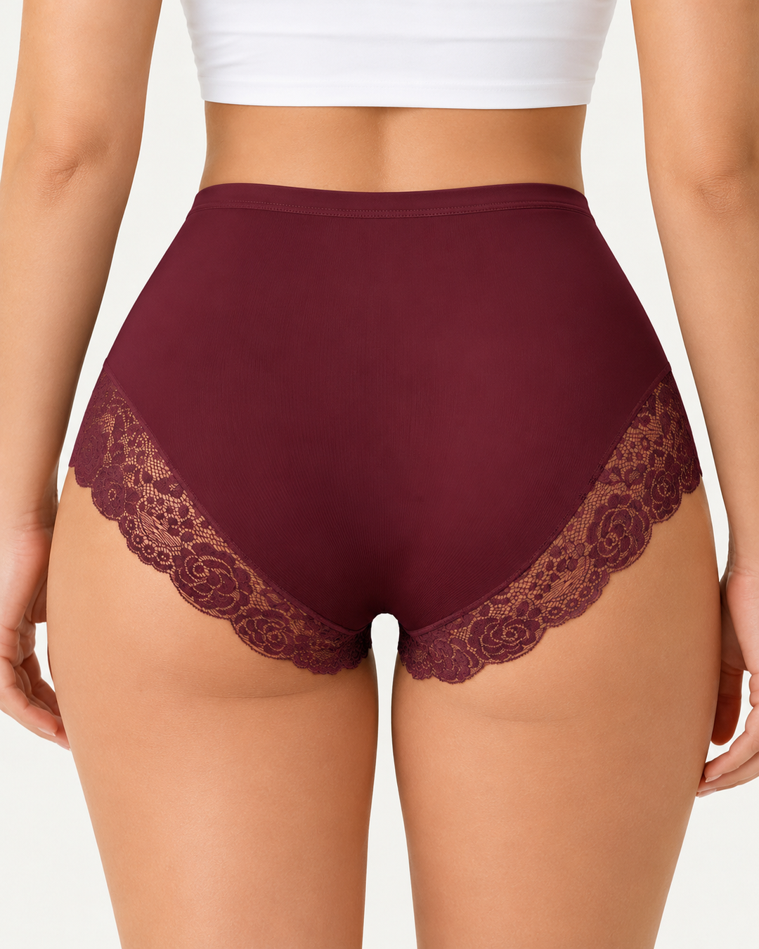 3-Pack High Waist Floral Lace Trim Full Coverage Panties