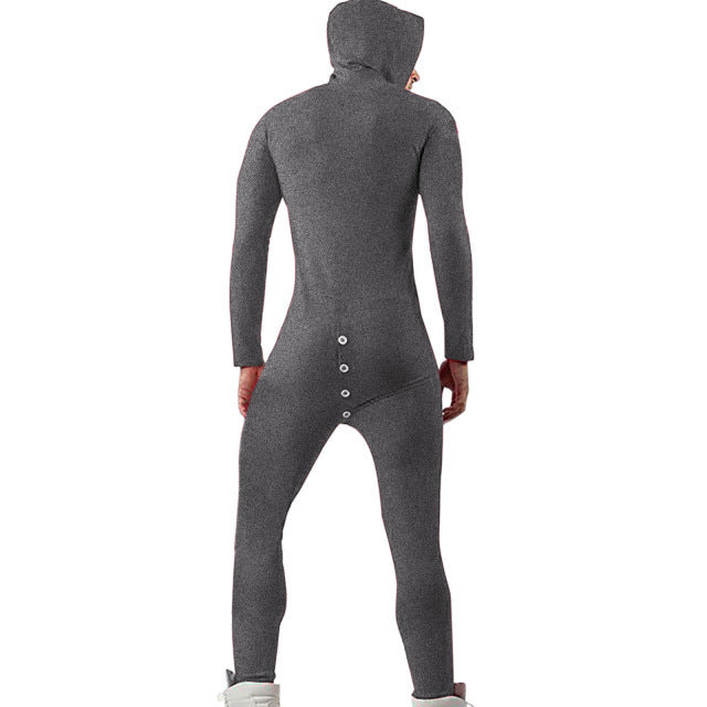 Men's Solid Cozy Button Down Sexy Skinny All-in-One Jumpsuit