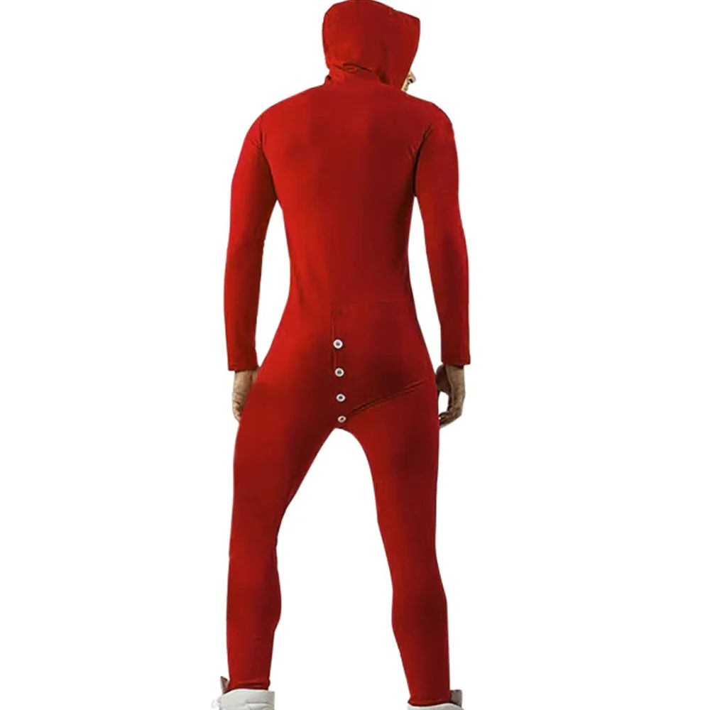 Men's Solid Cozy Button Down Sexy Skinny All-in-One Jumpsuit