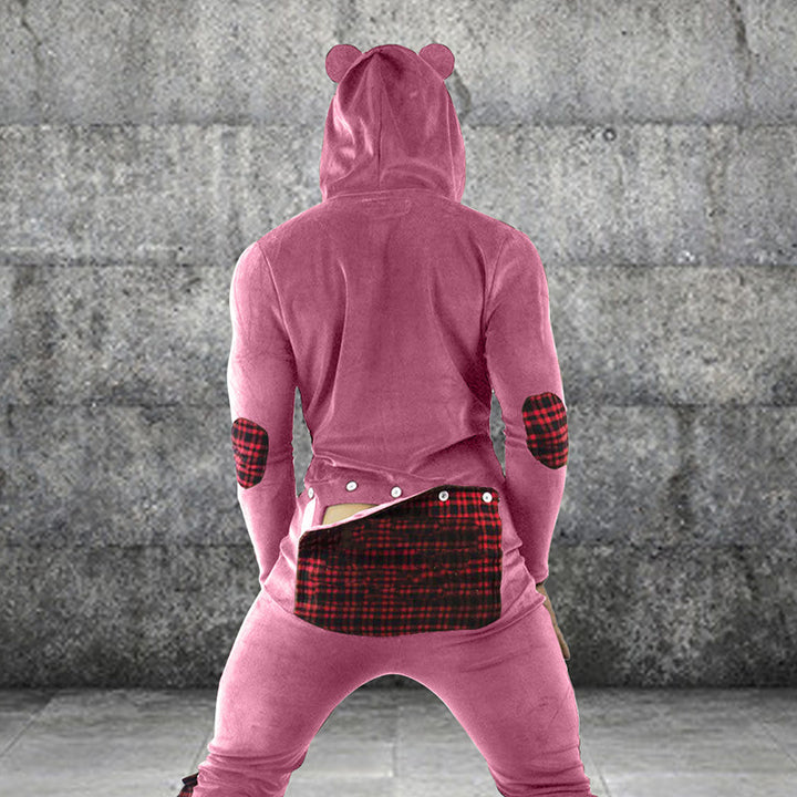 Men's Hooded Pajamas Button Flap Jumpsuit