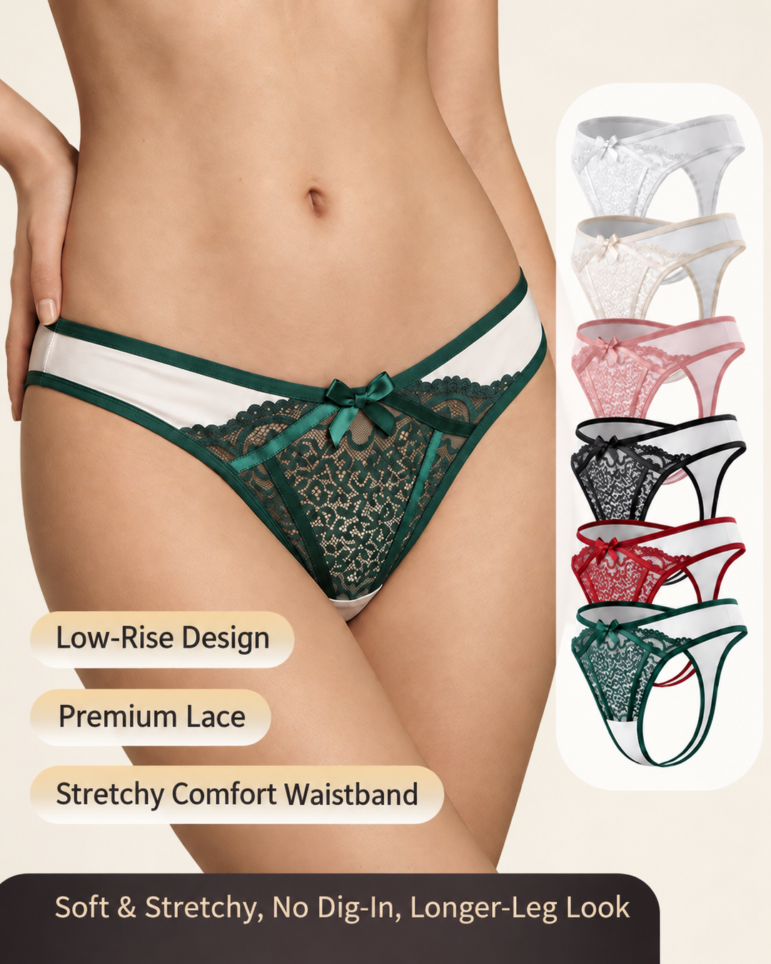 6-Pack Sexy Lace Colorblock Breathable Thongs