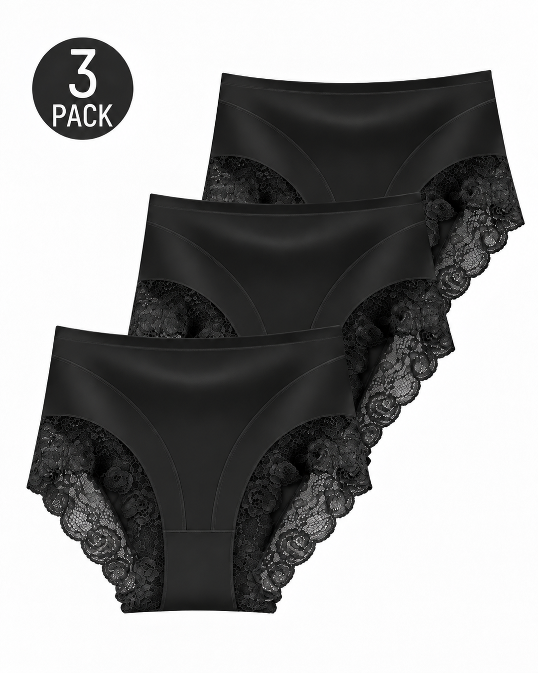 3-Pack High Waist Floral Lace Trim Full Coverage Panties
