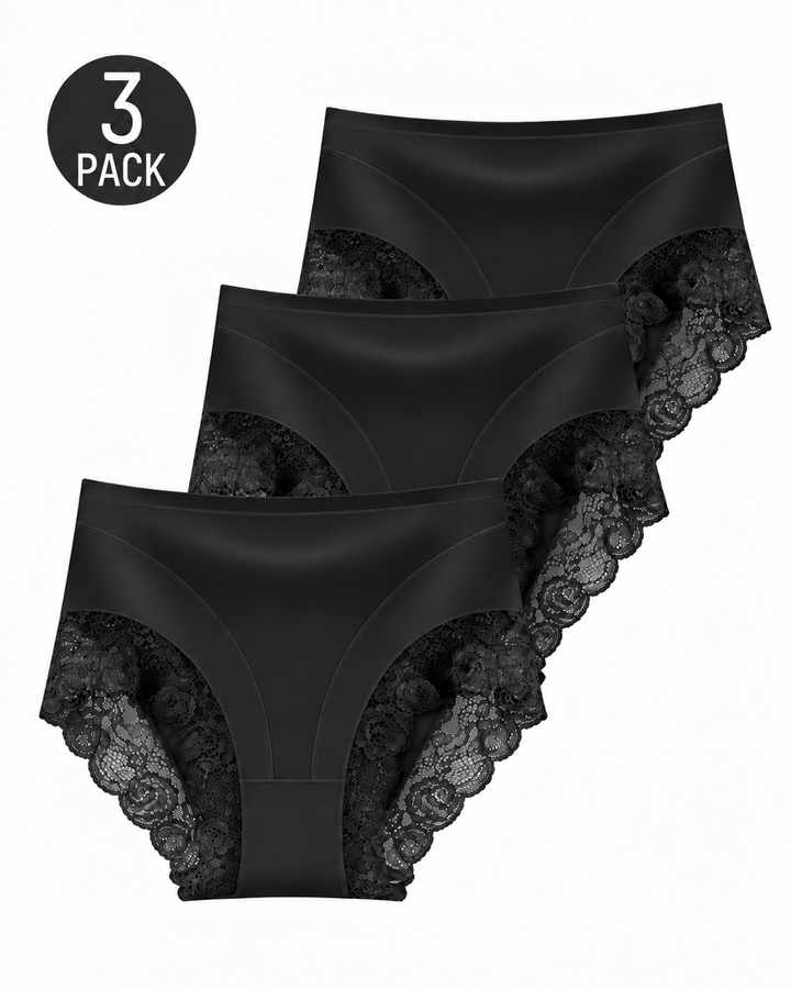 3-Pack High Waist Floral Lace Trim Full Coverage Panties