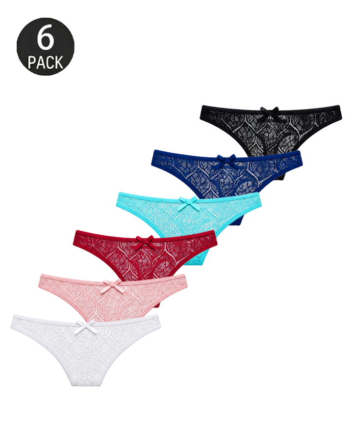 4/6-Pack Lace High-Waisted Thong Panties Multi-Color Set