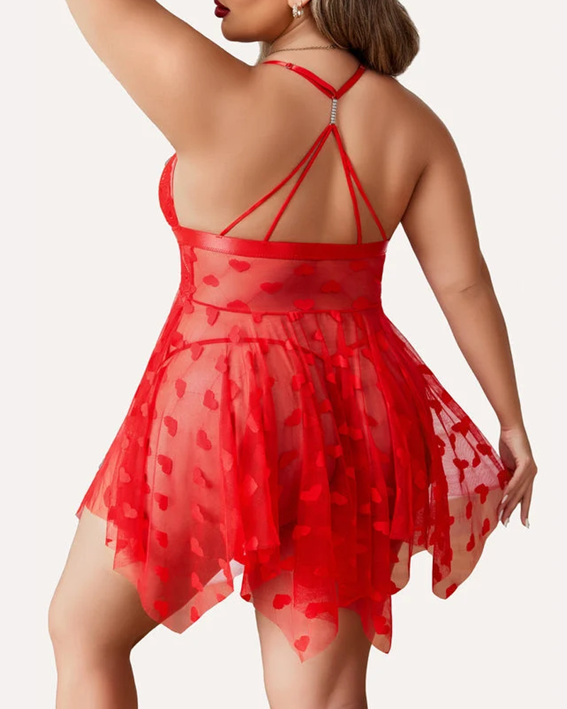 Sexy Heart Cutout Lace Front-Closure Nightdress