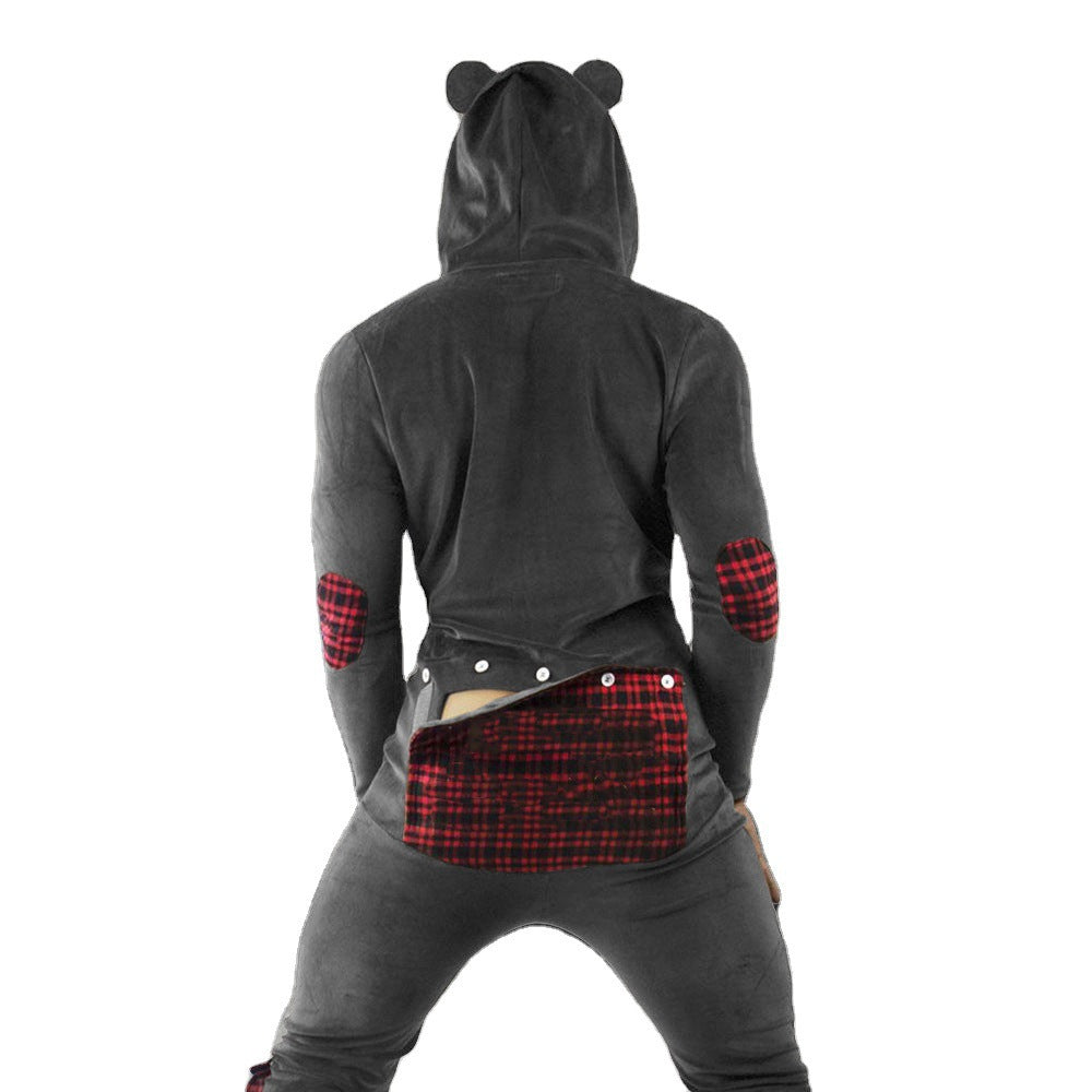Men's Hooded Pajamas Button Flap Jumpsuit