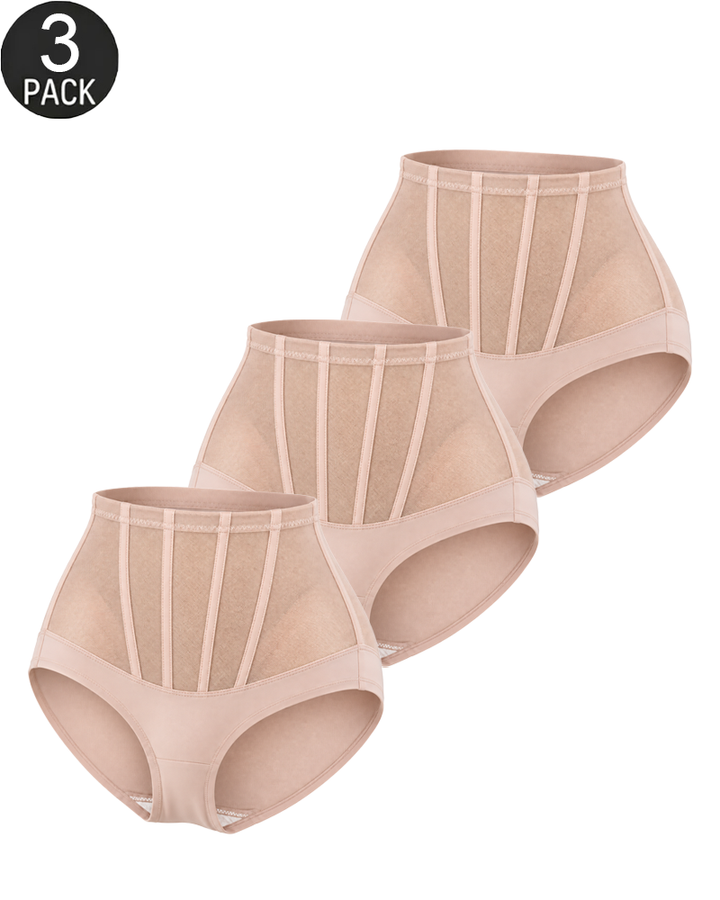 3-Pack High-Waisted Tummy Control Mesh Shaping Panties