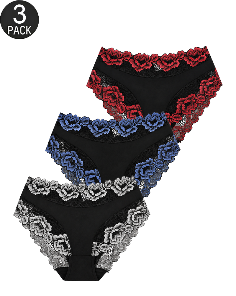 3-Pack/5-Pack Sexy Floral Lace Mid-Rise Panties