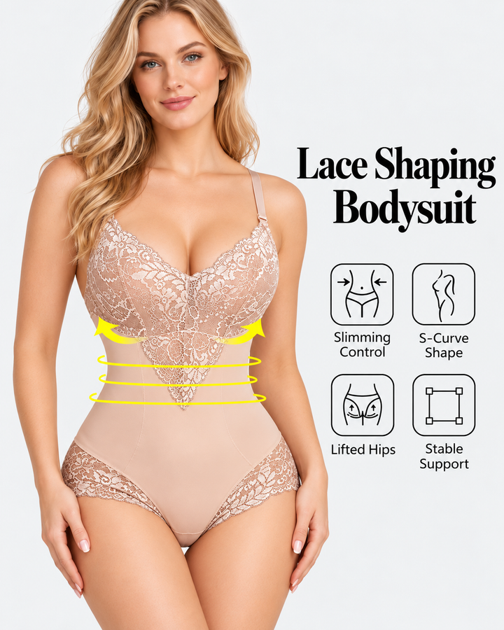 Lace Tummy Control Sculpting Bodysuit with Built-In Bust Support