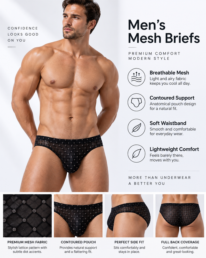 2-Pack Men's Sheer Mesh Diamond Pattern Briefs