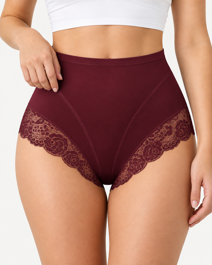 3-Pack High Waist Floral Lace Trim Full Coverage Panties