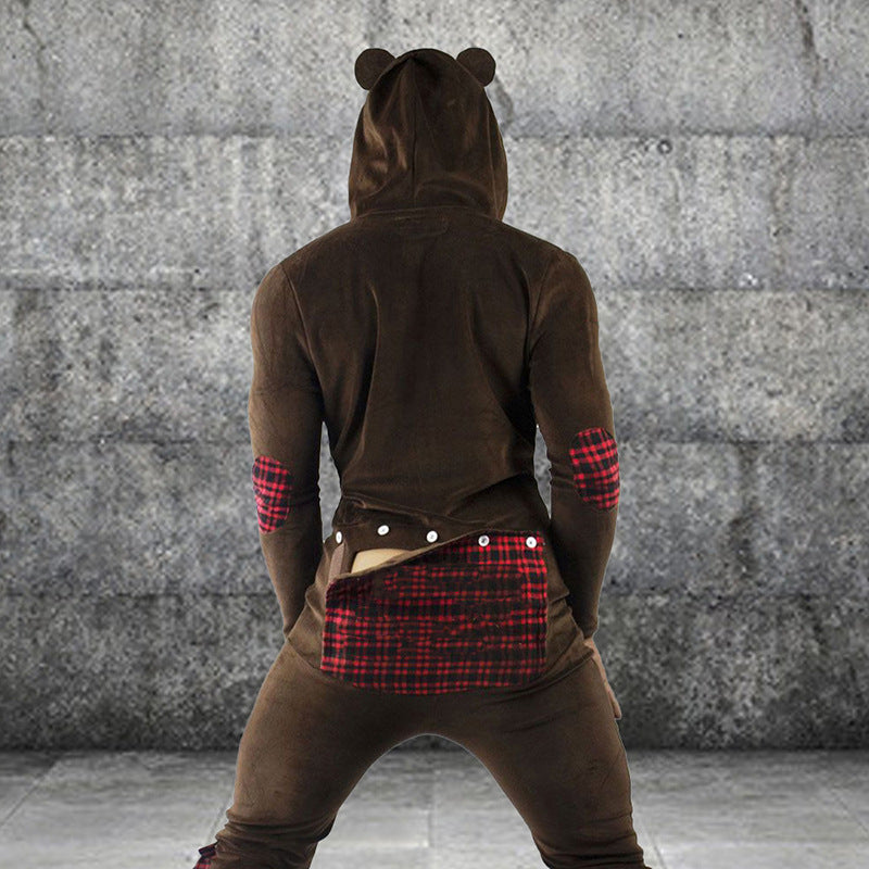 Men's Hooded Pajamas Button Flap Jumpsuit
