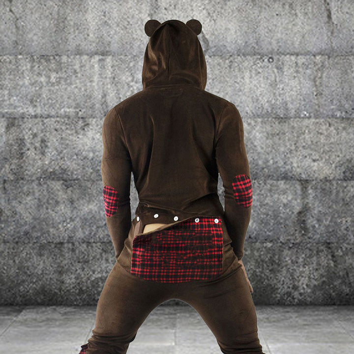 Men's Hooded Pajamas Button Flap Jumpsuit