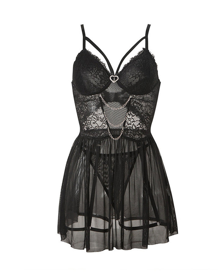 Sexy Lace Chain Garter Belt Nightgowns Set