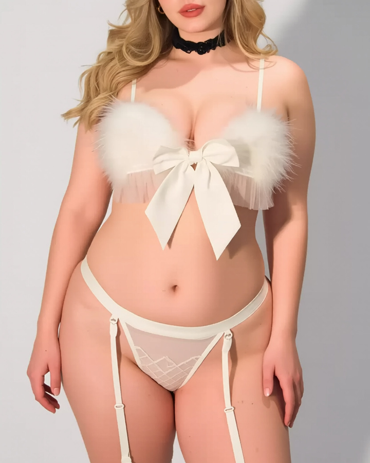 Sexy Faux-Fur Trim Cat Girl Costume Lingerie Set