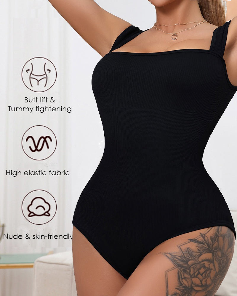 Women's Square Neck Sleeveless Knit Ribbed Vest Bodysuit