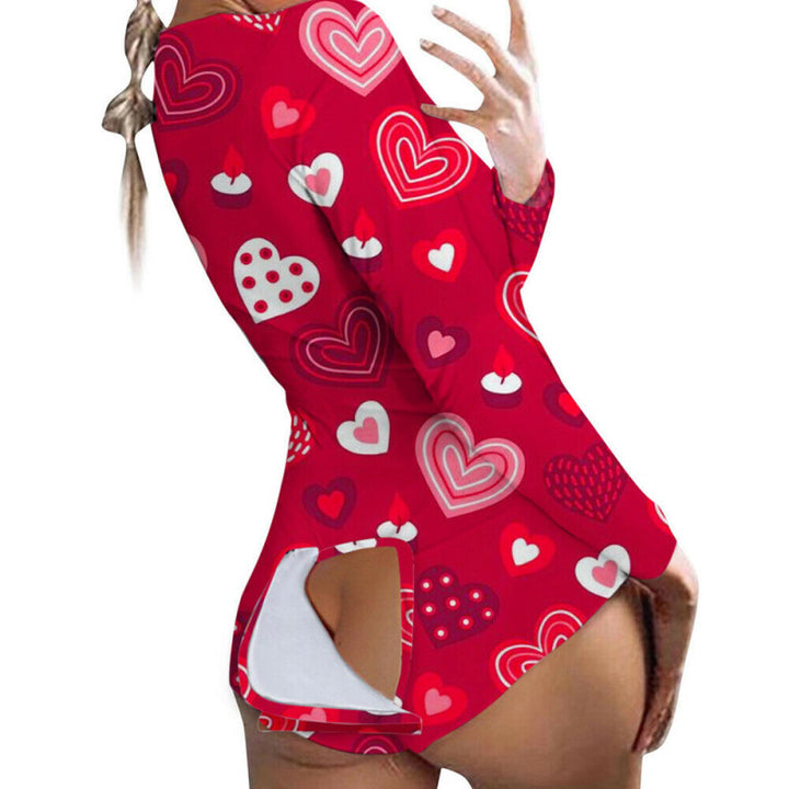 Sexy Women Jumpsuits Pajamas Ladies Back Butt Bum Open Button Flap Sexy Pyjamas