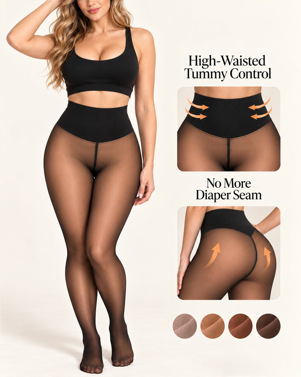 Fleece-Lined Sheer Look Tummy Control Thermal Leggings