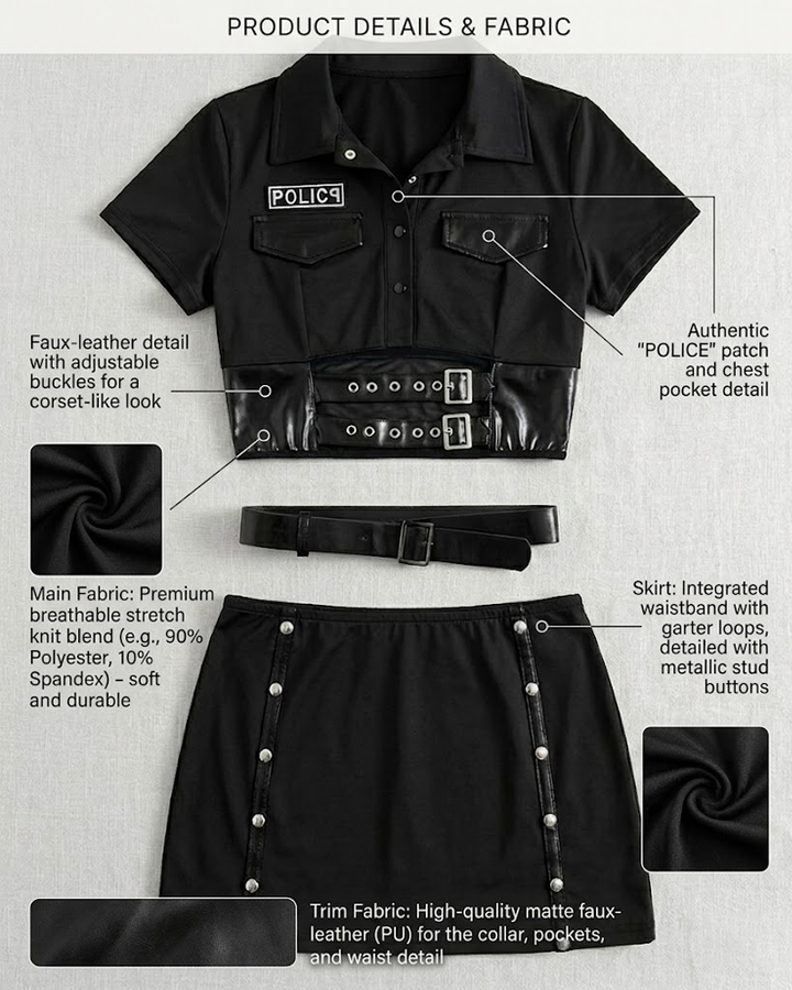 Sexy Police Officer Costume Mini Skirt Lingerie Set