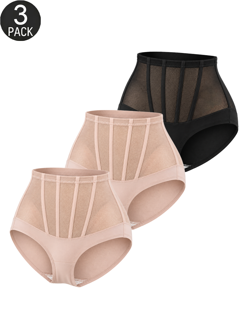 3-Pack High-Waisted Tummy Control Mesh Shaping Panties
